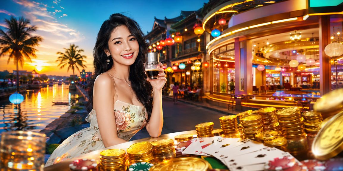 Người chơi bài Hội An ngồi cà phê đọc điều khoản khuyến mãi casino trên điện thoại